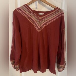 Women's Red Boho Blouse with Embroidered Details